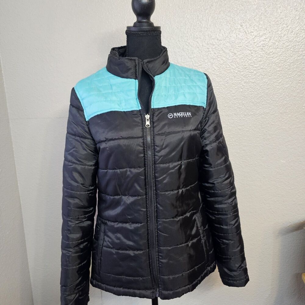 Magellan Outdoors Women's Puffer Jacket M Black Turquoise Teal Lightweight X0095